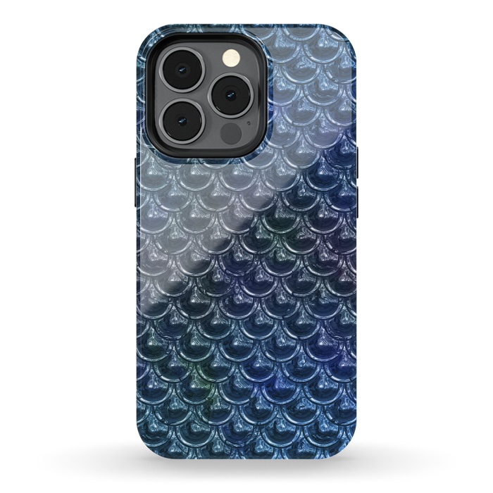 iPhone 13 pro StrongFit Shimmering Blue Metallic Scales by Andrea Haase