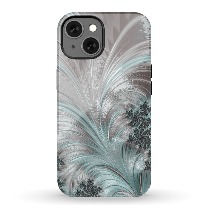 iPhone 13 StrongFit Floral Fractal Teal Silver by Andrea Haase