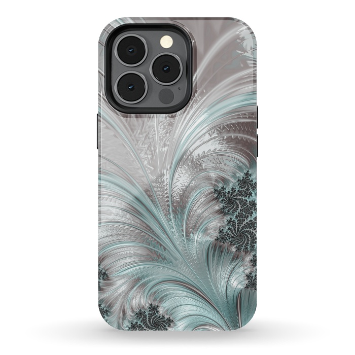 iPhone 13 pro StrongFit Floral Fractal Teal Silver by Andrea Haase