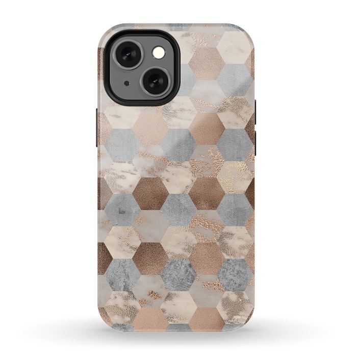 iPhone 13 mini StrongFit Marble Rose Gold Honeycomb Pattern by  Utart