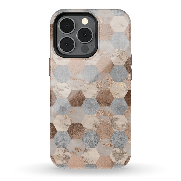 iPhone 13 pro StrongFit Marble Rose Gold Honeycomb Pattern by  Utart