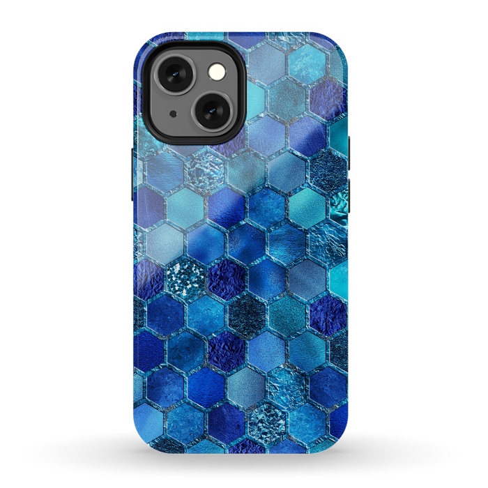 iPhone 13 mini StrongFit Blue HOneycomb Glitter Pattern by  Utart