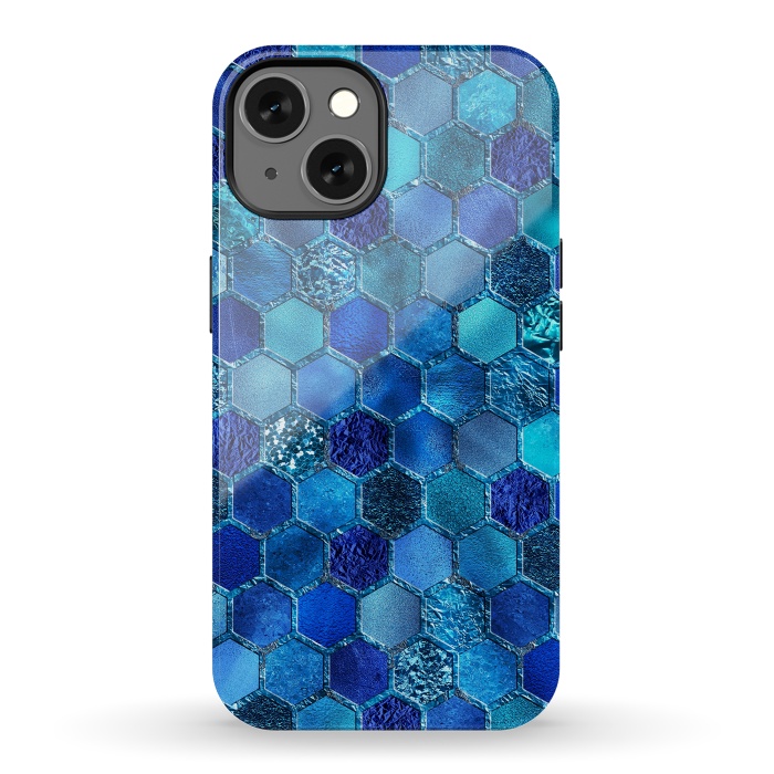 iPhone 13 StrongFit Blue HOneycomb Glitter Pattern by  Utart
