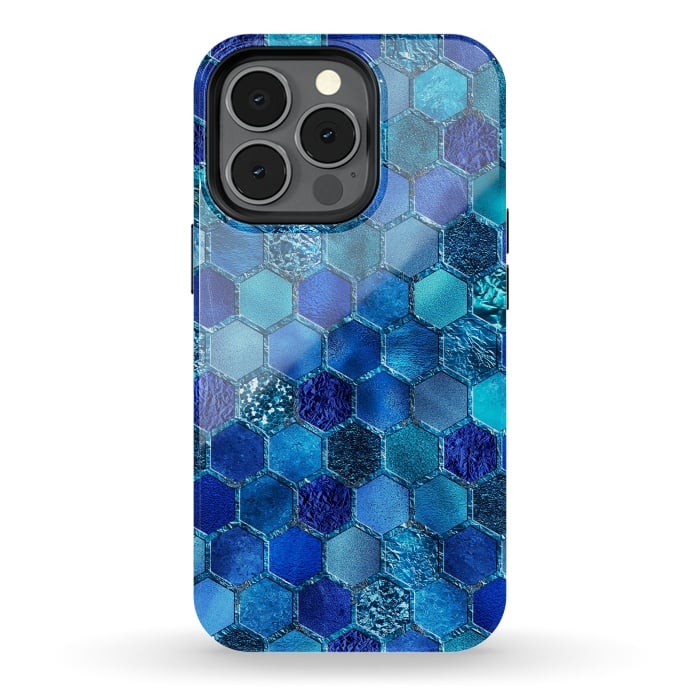 iPhone 13 pro StrongFit Blue HOneycomb Glitter Pattern by  Utart