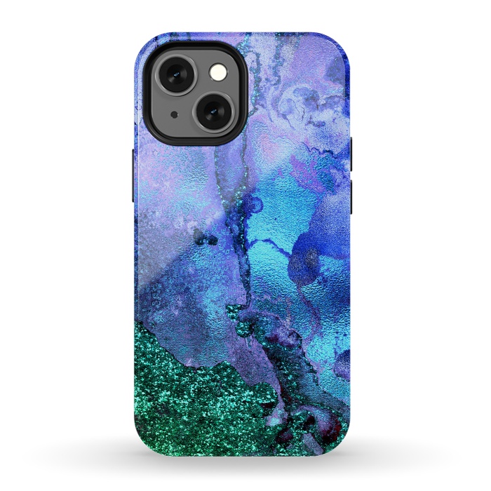 iPhone 13 mini StrongFit Blue and Green Glitter Ink Marble by  Utart