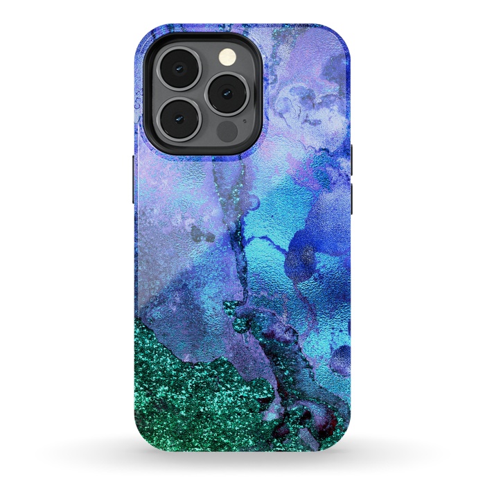 iPhone 13 pro StrongFit Blue and Green Glitter Ink Marble by  Utart