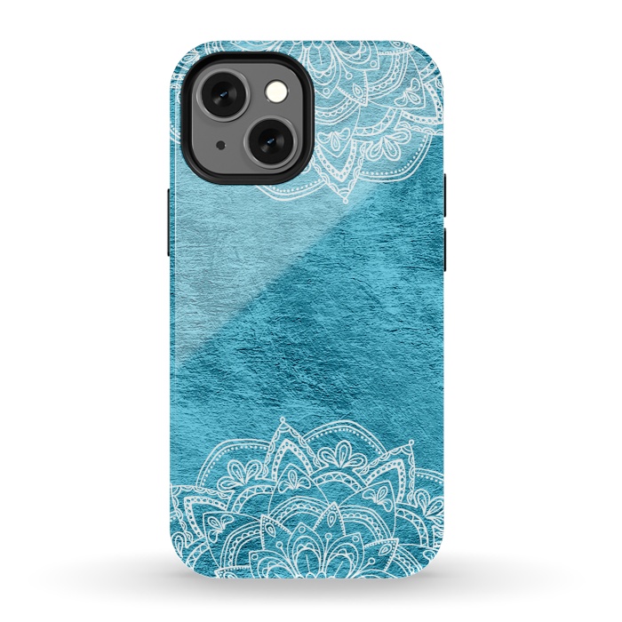iPhone 13 mini StrongFit Blue and White Mandala by  Utart
