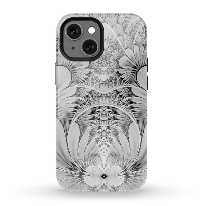 iPhone 13 mini StrongFit Grey White Florish Fractal by Andrea Haase