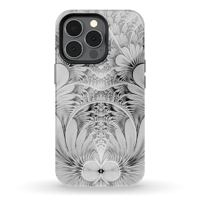 iPhone 13 pro StrongFit Grey White Florish Fractal by Andrea Haase