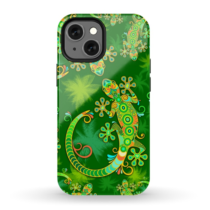 iPhone 13 mini StrongFit Gecko Lizard Colorful Tattoo Style by BluedarkArt