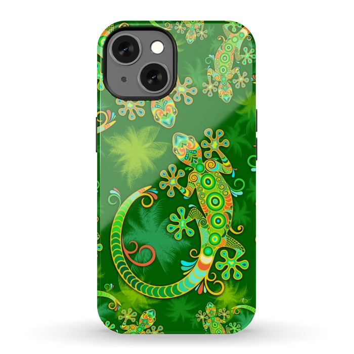 iPhone 13 StrongFit Gecko Lizard Colorful Tattoo Style by BluedarkArt