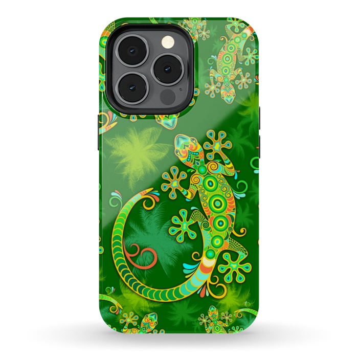 iPhone 13 pro StrongFit Gecko Lizard Colorful Tattoo Style by BluedarkArt