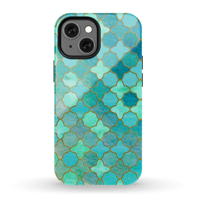 iPhone 13 mini StrongFit Aqua Moroccan Shapes Pattern  by  Utart