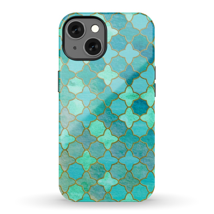 iPhone 13 StrongFit Aqua Moroccan Shapes Pattern  by  Utart