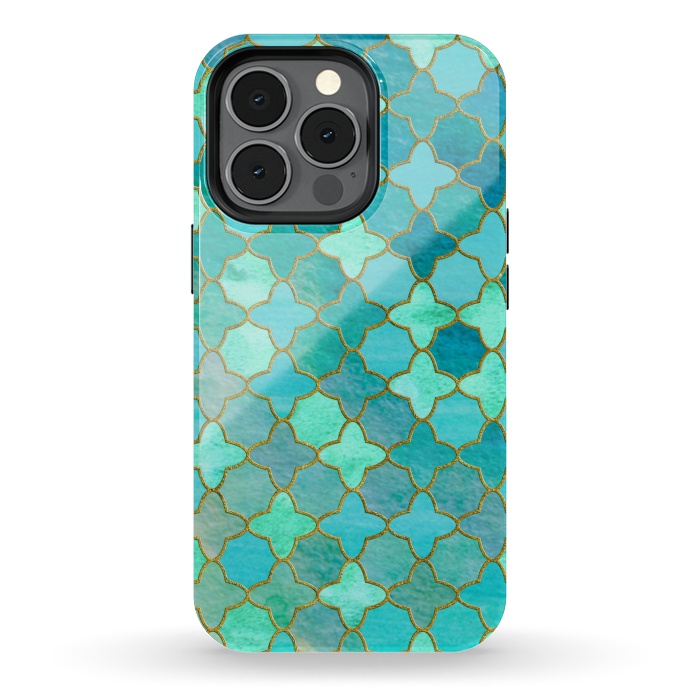 iPhone 13 pro StrongFit Aqua Moroccan Shapes Pattern  by  Utart