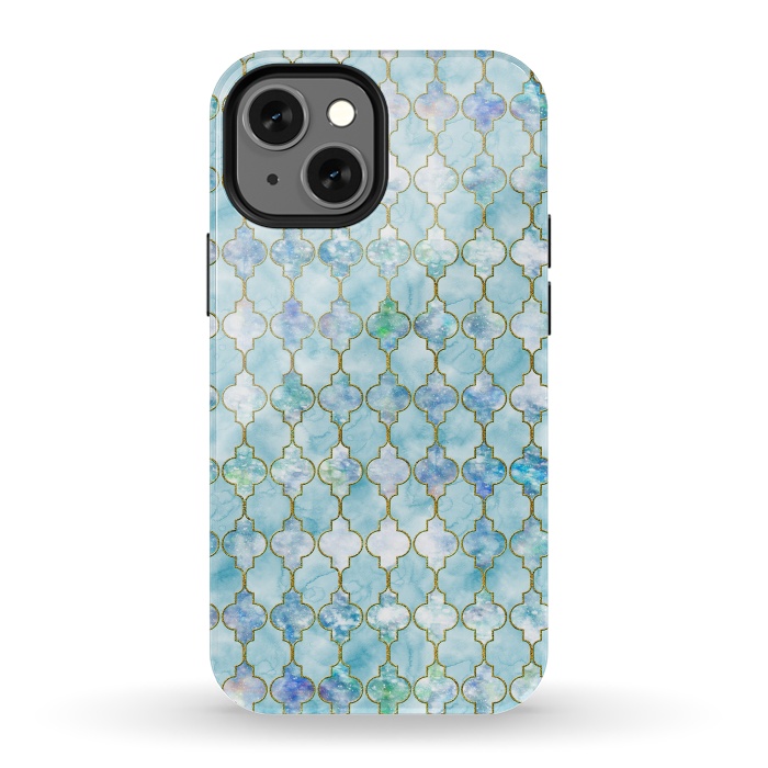 iPhone 13 mini StrongFit Blue Moroccan Shapes Pattern  by  Utart