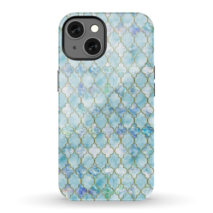 iPhone 13 StrongFit Blue Moroccan Shapes Pattern  by  Utart