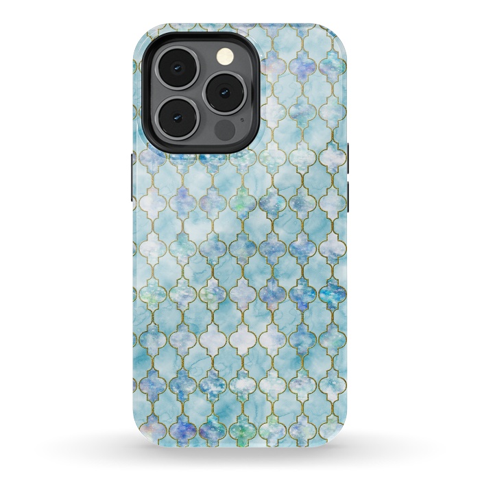 iPhone 13 pro StrongFit Blue Moroccan Shapes Pattern  by  Utart