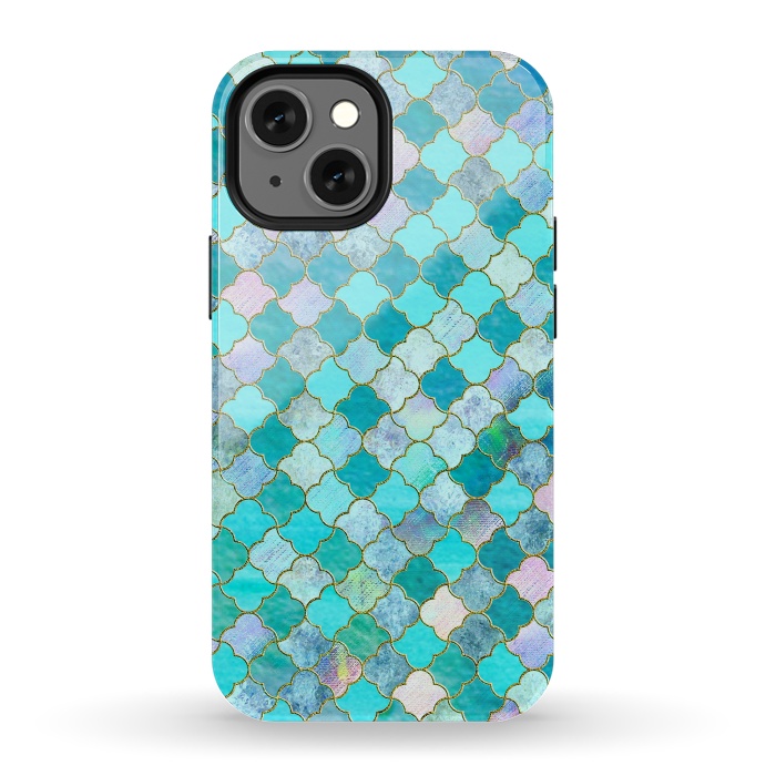iPhone 13 mini StrongFit Multicolor Teal Moroccan Shapes Pattern  by  Utart