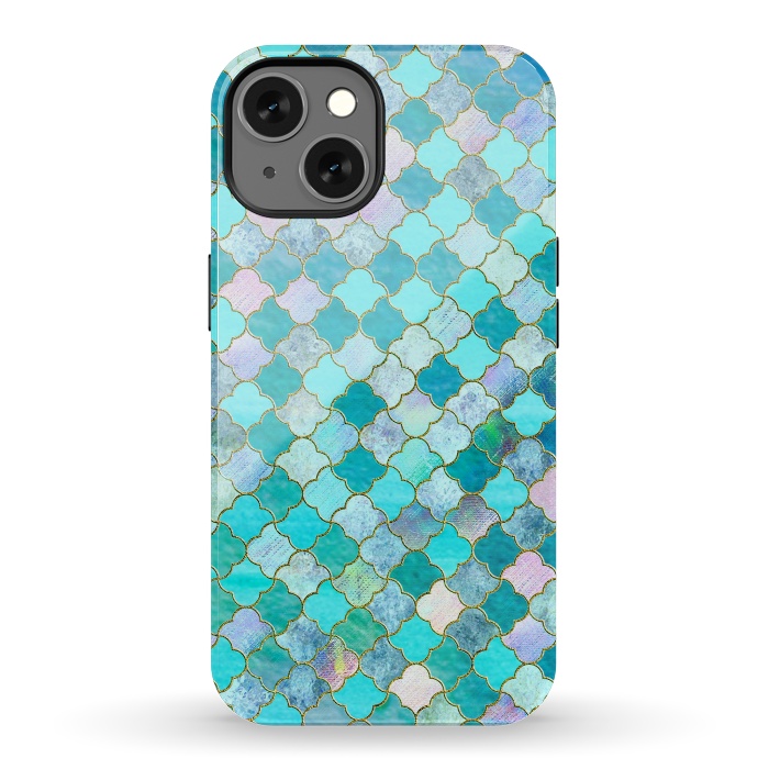 iPhone 13 StrongFit Multicolor Teal Moroccan Shapes Pattern  by  Utart