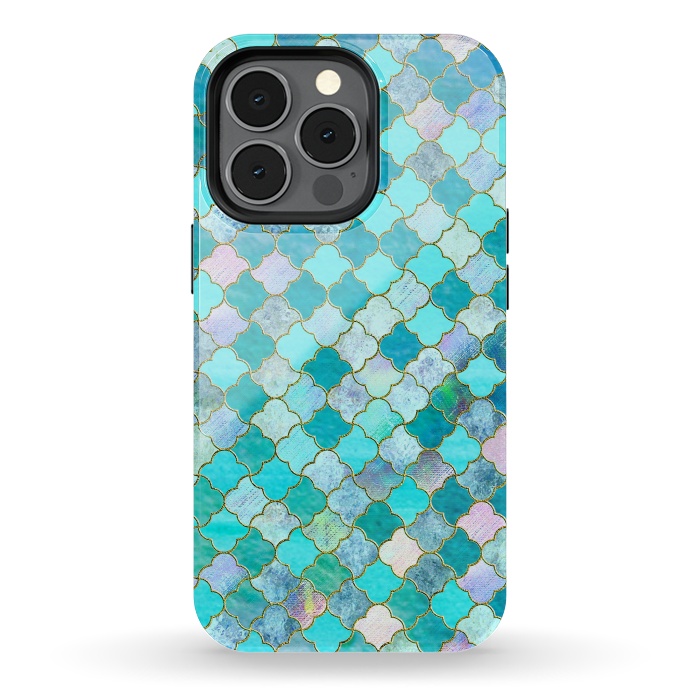 iPhone 13 pro StrongFit Multicolor Teal Moroccan Shapes Pattern  by  Utart
