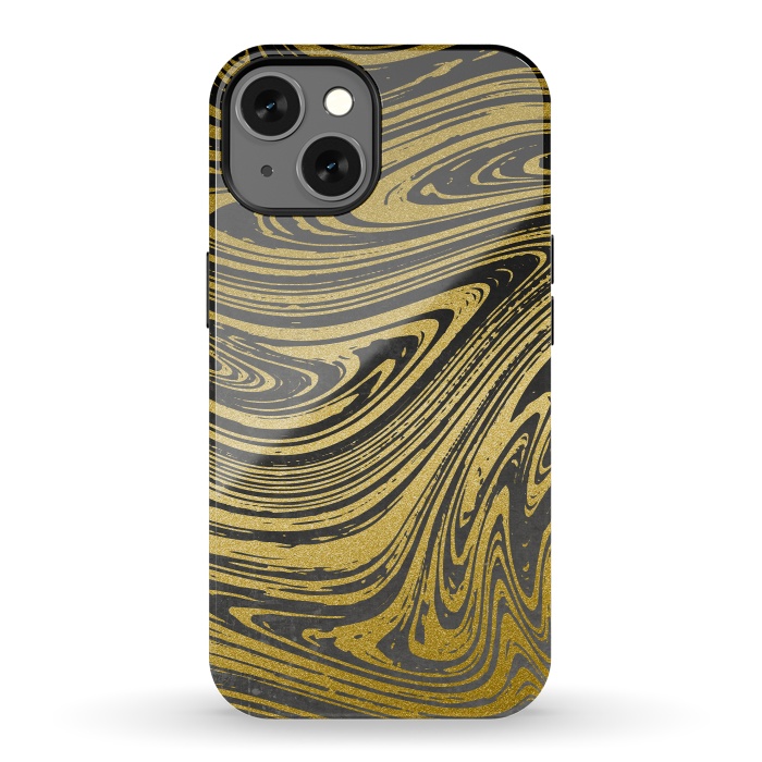iPhone 13 StrongFit Black Gold Marble 2 by Andrea Haase