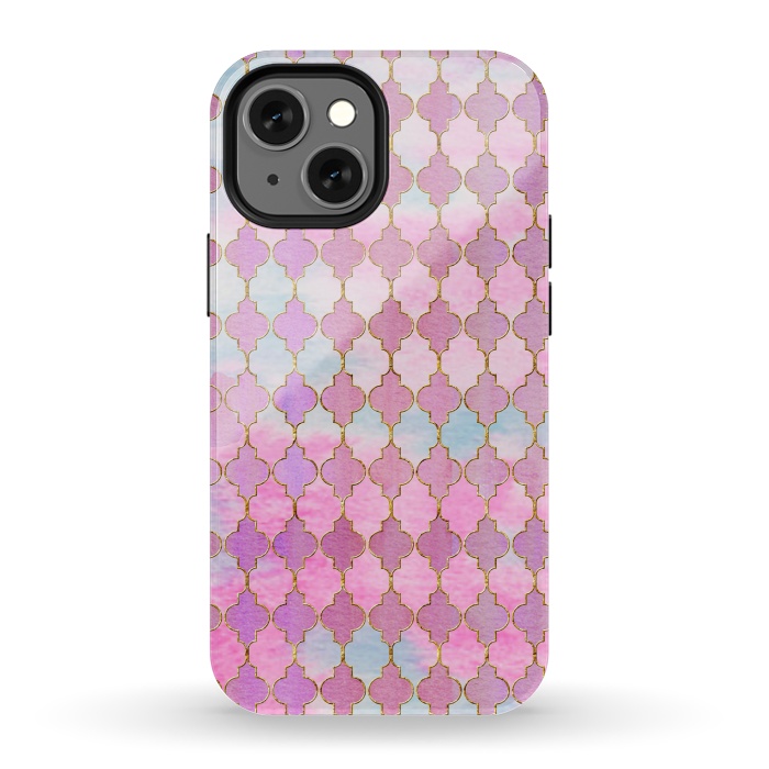 iPhone 13 mini StrongFit Multicolor Pink Moroccan Shapes Pattern  by  Utart
