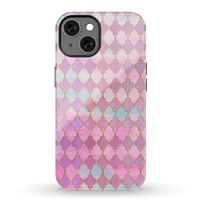 iPhone 13 StrongFit Multicolor Pink Moroccan Shapes Pattern  by  Utart