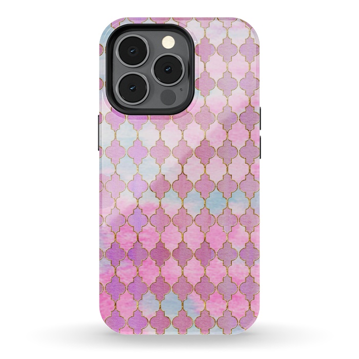 iPhone 13 pro StrongFit Multicolor Pink Moroccan Shapes Pattern  by  Utart
