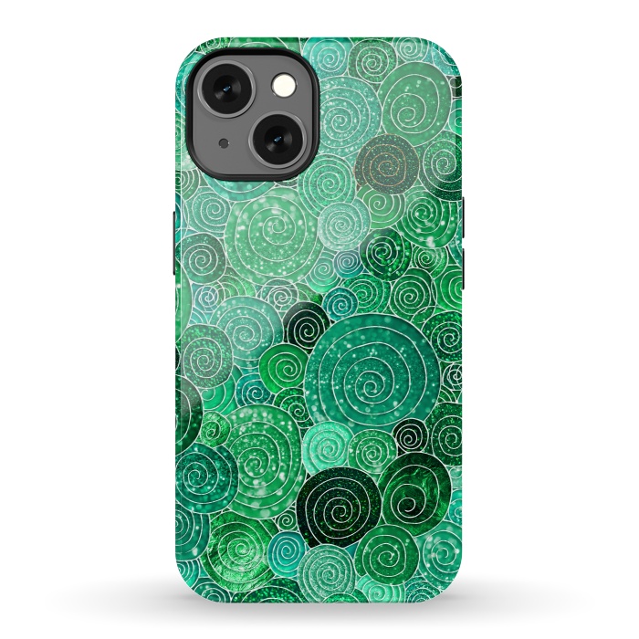 iPhone 13 StrongFit Green Circles Polka dots Glitter Pattern by  Utart