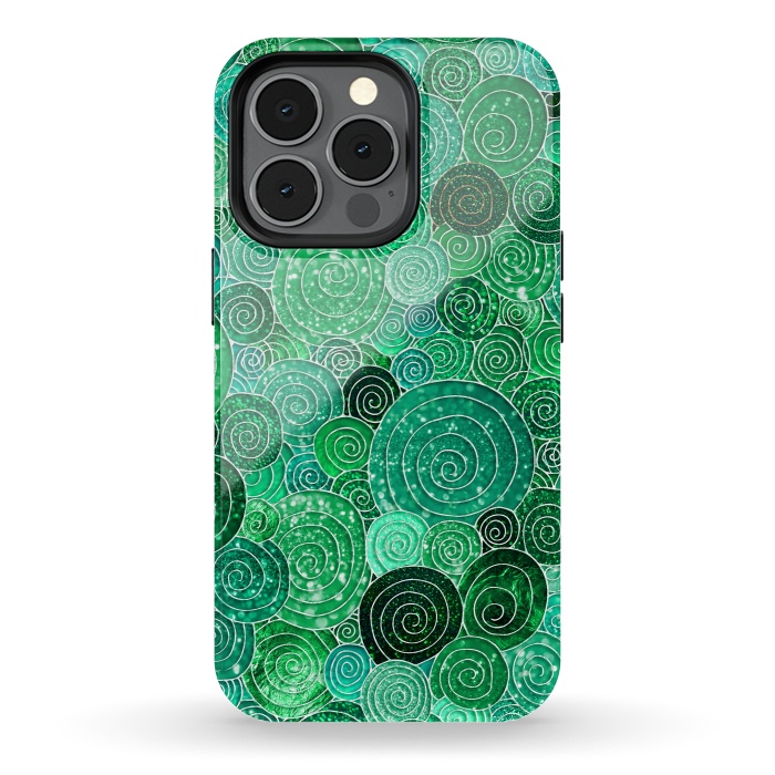 iPhone 13 pro StrongFit Green Circles Polka dots Glitter Pattern by  Utart