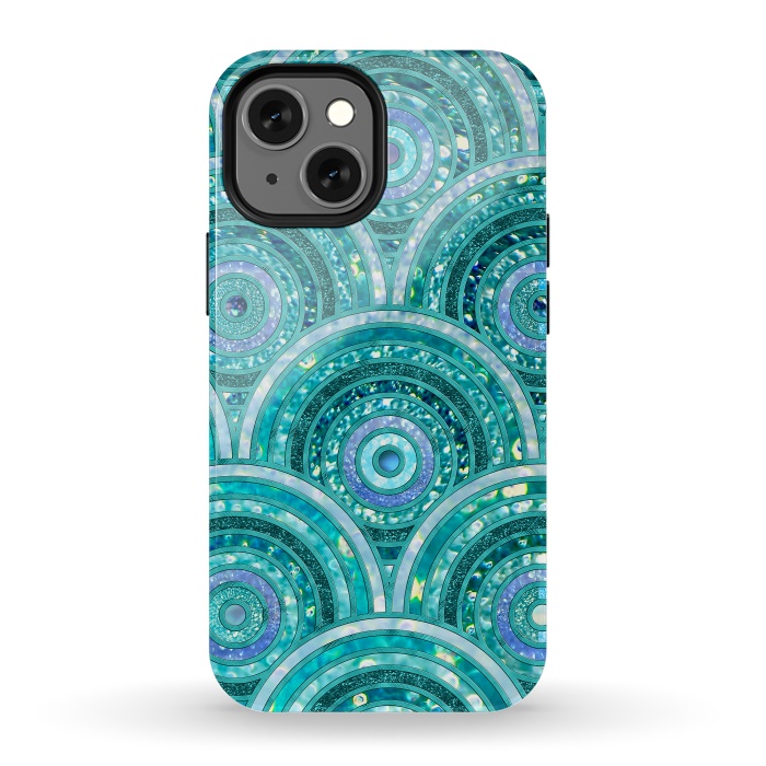 iPhone 13 mini StrongFit Blue Silver Circles and Dots Glitter  Pattern by  Utart