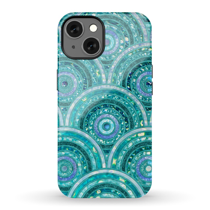 iPhone 13 StrongFit Blue Silver Circles and Dots Glitter  Pattern by  Utart