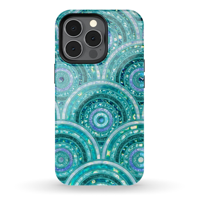 iPhone 13 pro StrongFit Blue Silver Circles and Dots Glitter  Pattern by  Utart