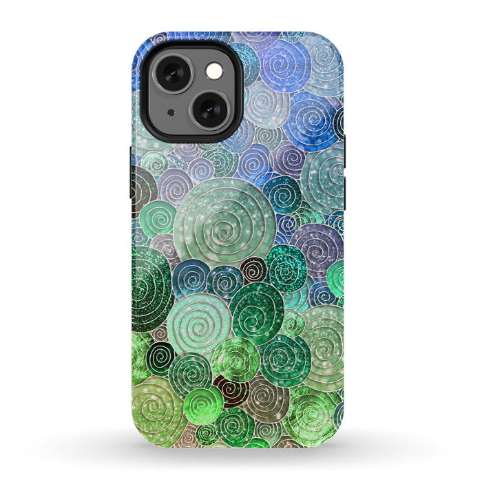 iPhone 13 mini StrongFit Green and Blue Circles and Polka Dots pattern by  Utart