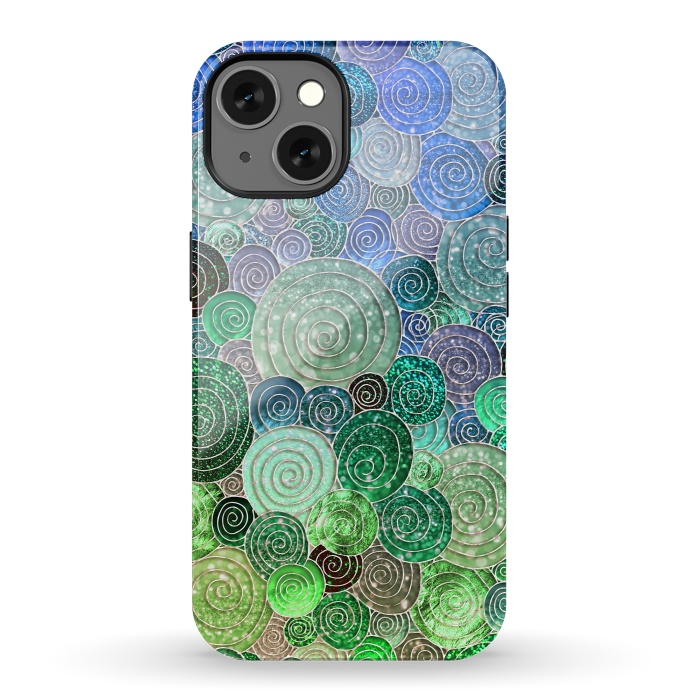 iPhone 13 StrongFit Green and Blue Circles and Polka Dots pattern by  Utart