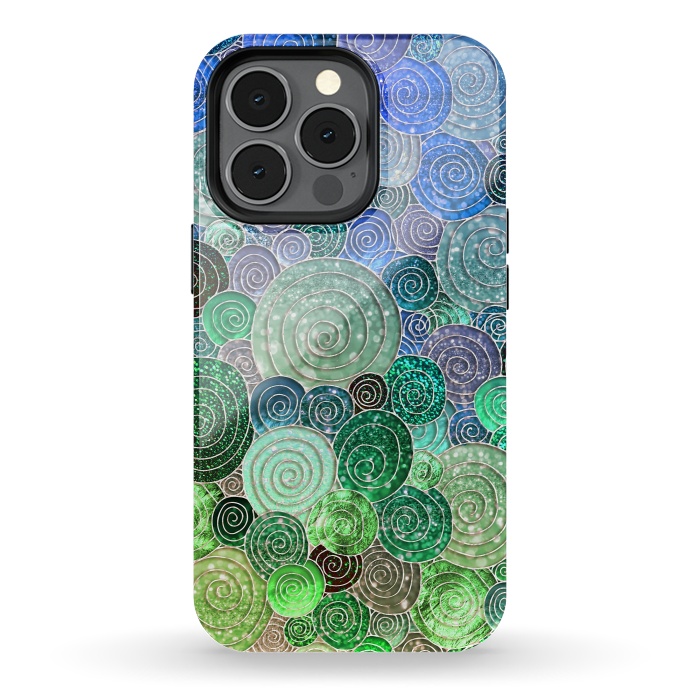 iPhone 13 pro StrongFit Green and Blue Circles and Polka Dots pattern by  Utart