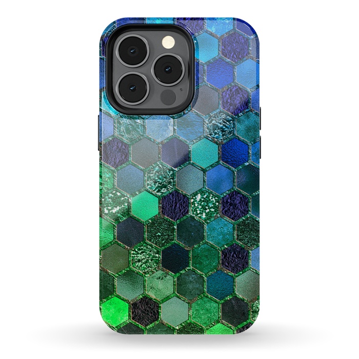 iPhone 13 pro StrongFit Green and Blue Metalic Honeycomb Pattern by  Utart