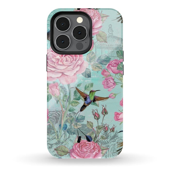 iPhone 13 pro StrongFit Vintage Roses and Hummingbirds by  Utart