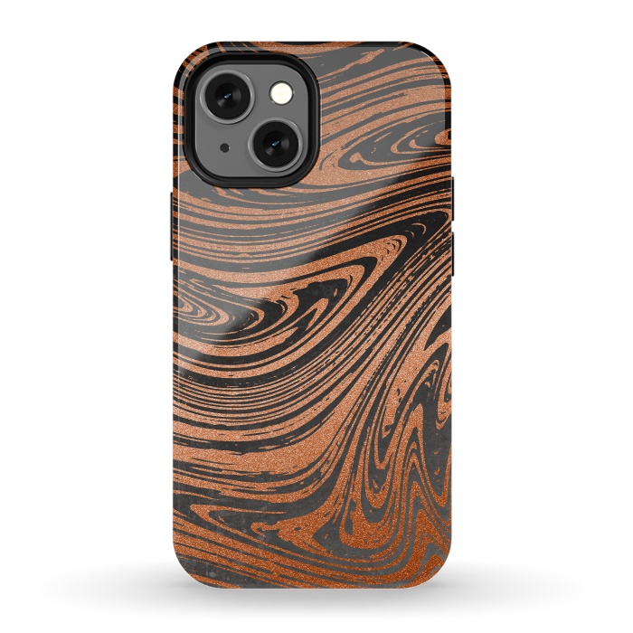 iPhone 13 mini StrongFit Copper Black Faux Marble 2 by Andrea Haase
