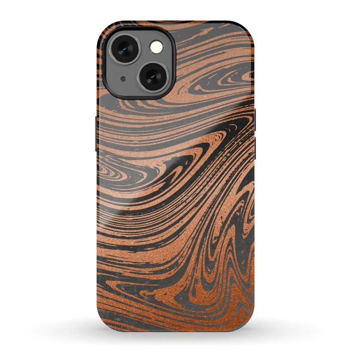 iPhone 13 StrongFit Copper Black Faux Marble 2 by Andrea Haase