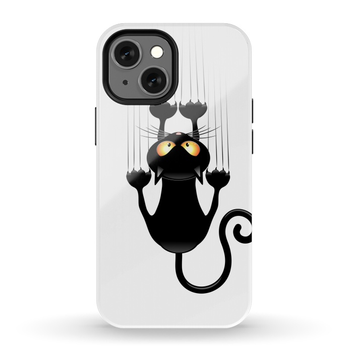 iPhone 13 mini StrongFit Fun Cat Cartoon Scratching Wall by BluedarkArt