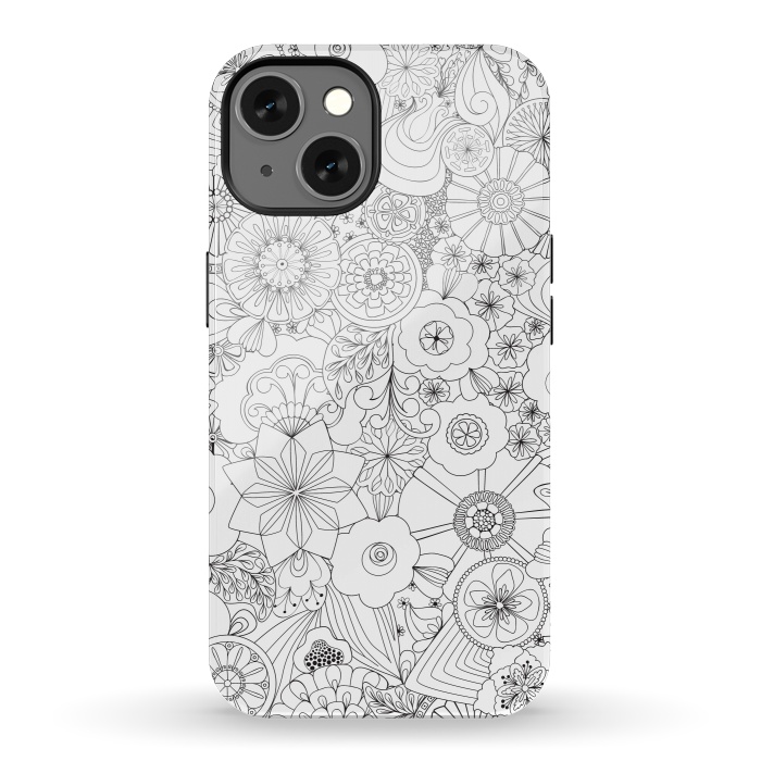 iPhone 13 StrongFit 70s Blooms in Black and White by Paula Ohreen