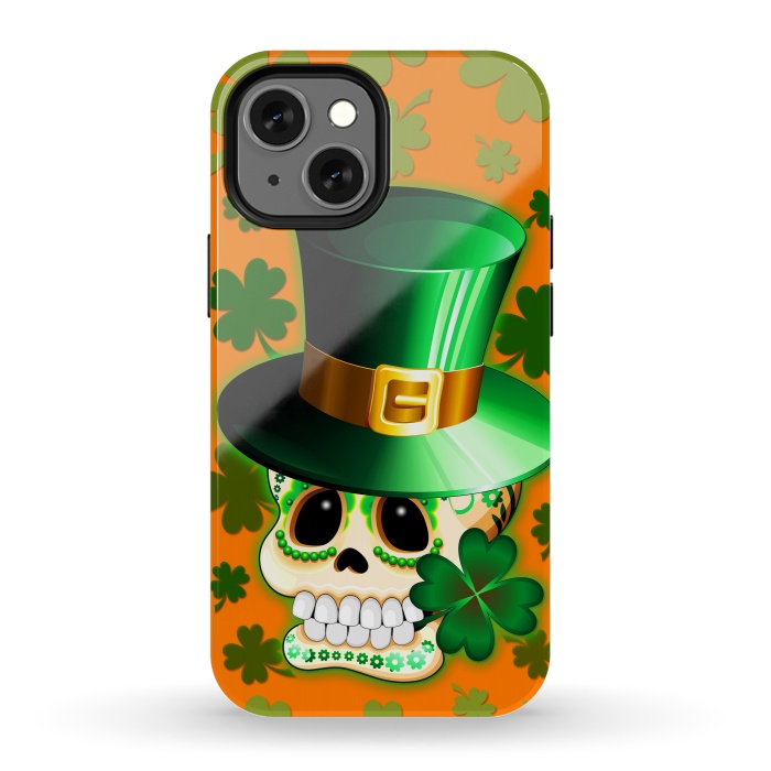 iPhone 13 mini StrongFit St Patrick Lucky Irish Skull Cartoon  by BluedarkArt