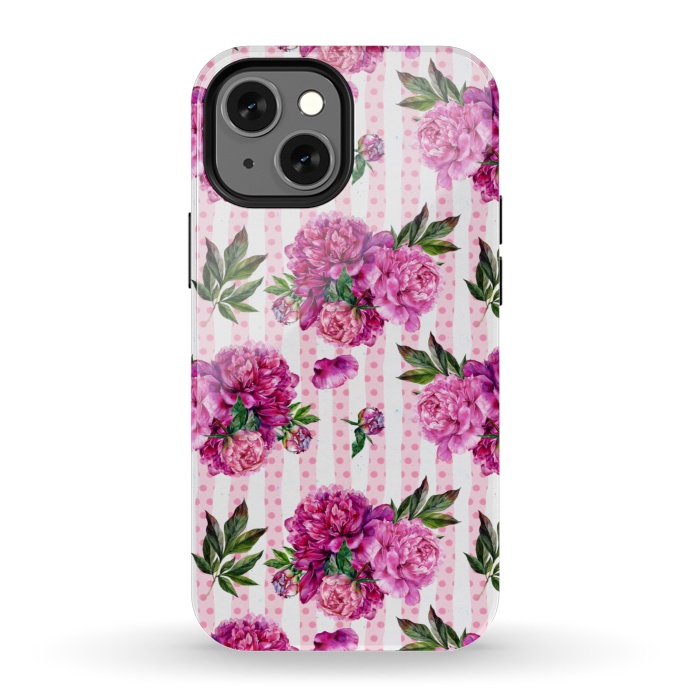iPhone 13 mini StrongFit Stripes and Peonies  by  Utart