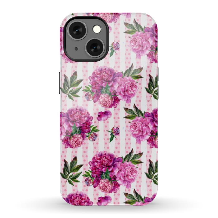 iPhone 13 StrongFit Stripes and Peonies  by  Utart