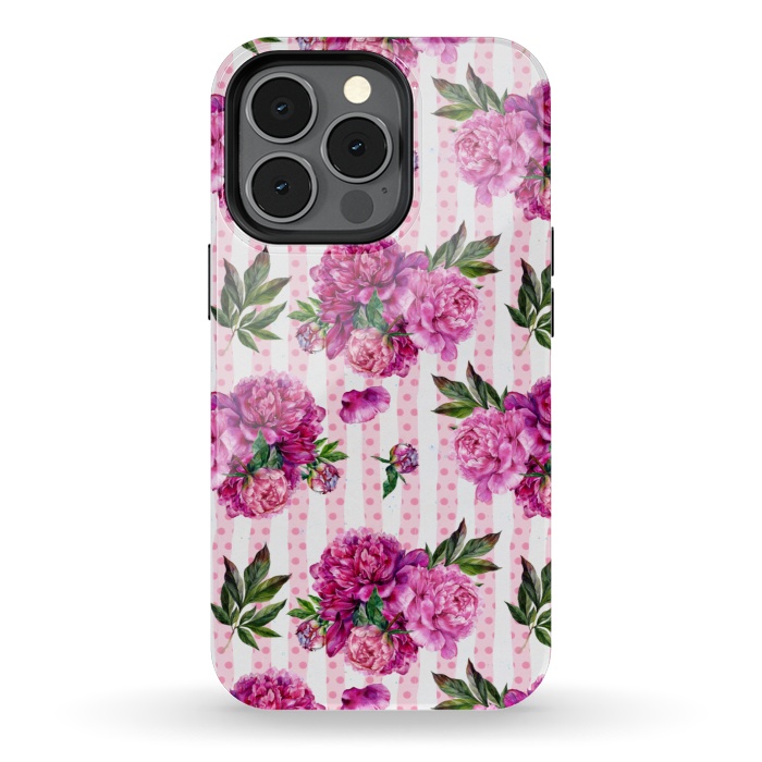 iPhone 13 pro StrongFit Stripes and Peonies  by  Utart