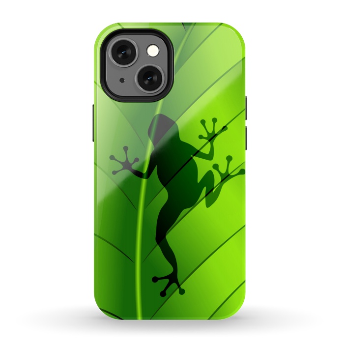 iPhone 13 mini StrongFit Frog Shape on Green Leaf by BluedarkArt