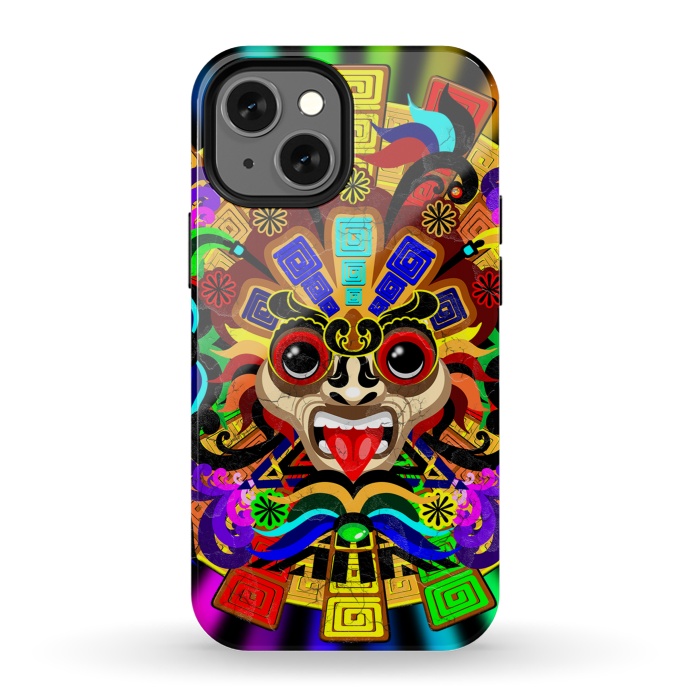 iPhone 13 mini StrongFit Aztec Warrior Mask Rainbow Colors by BluedarkArt
