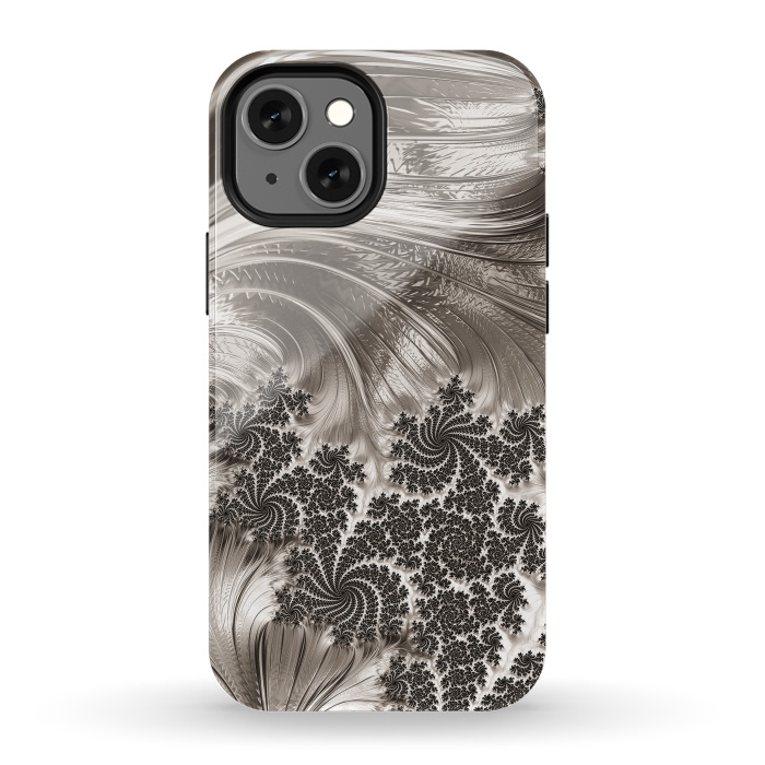 iPhone 13 mini StrongFit Grey Beige Feathe Fractal by Andrea Haase